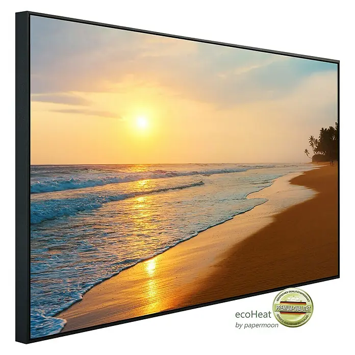 Papermoon Infrarot-Bildheizkörper Sri Lanka Beach Sonnenuntergang - 60 x 50 cm, 350 W - EcoHeat Infrarot-Heizpaneel mit Strandmotiv, sorgt für Wärme und Urlaubsstimmung. Hochwertige Ausführung mit Strand Sonnenuntergang als Motiv.
