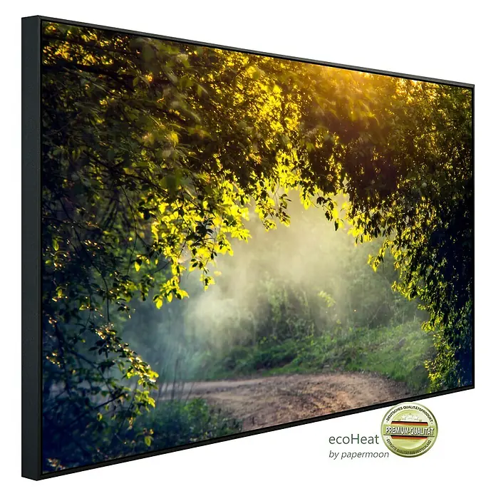 Papermoon Infrarot-Bildheizkörper Nebelwald im Frühling - 90 x 50 cm, 450 W - Das Ecoheat-Produkt mit hochwertiger Natur-Szenerie. Premium-Qualität, designt für Ästhetik und Komfort in Ihrem Zuhause.