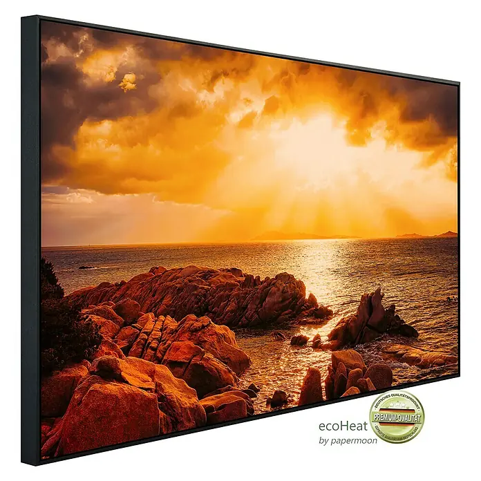 Papermoon Infrarot-Bildheizkörper Capriccioli Beach - 100 x 60 cm, 800 W - EcoHeat Infrarot-Heizpaneel mit einem Sonnenuntergang-Motiv im Premium-Qualität. Sorgt für angenehme Wärme und ist ein echter Hingucker.