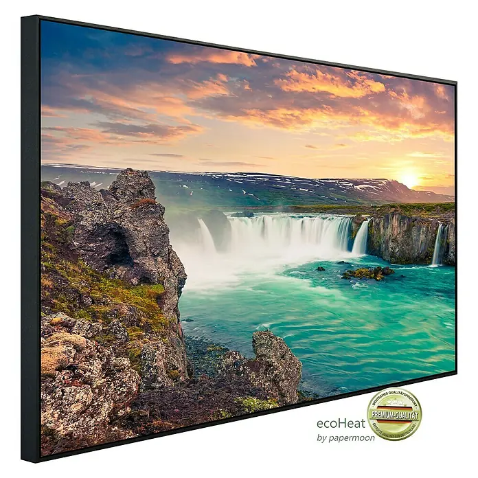 Papermoon Infrarot-Bildheizkörper Godafoss Wasserfall Island - 100 x 60 cm, 600 W - Das Ecoheat-Wandbild mit Wasserfall ist ein hochwertiges Qualitätsprodukt und ein echter Hingucker für jeden Raum.