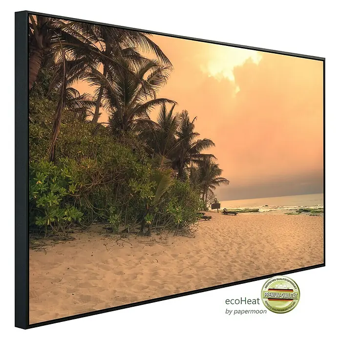 Papermoon Infrarot-Bildheizkörper Sri Lanka Tangalle Strand - 90 x 50 cm, 450 W - Das Infrarot-Heizpaneel EcoHeat mit Strandmotiv sorgt für Wärme und Urlaubsfeeling. Ein Qualitätsprodukt, das in Deutschland gefertigt wurde.