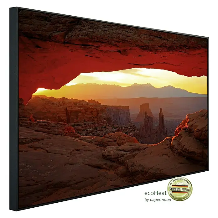 Papermoon Infrarot-Bildheizkörper Herrlicher Sonnenaufgang - 100 x 60 cm, 800 W - Ein gerahmtes Wandbild mit einer atemberaubenden Landschaft im Sonnenuntergang, ideal für eine stilvolle Raumgestaltung.