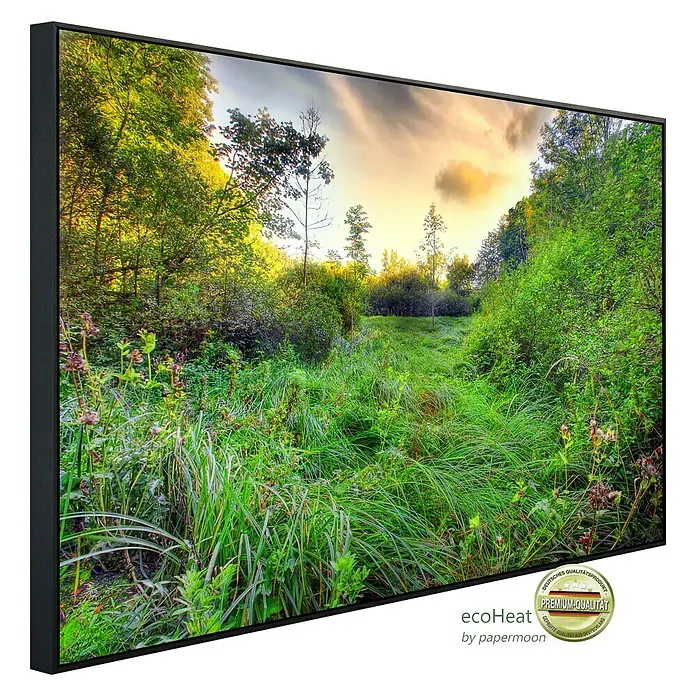 Papermoon Infrarot-Bildheizkörper Grüne Wiese - 100 x 60 cm, 600 W - Leinwandbild mit Landschaftsmotiv, hochwertige Premium-Qualität. Das Naturbild ist ein schöner Blickfang für jeden Raum.