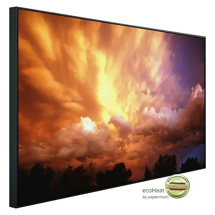 Papermoon Infrarot-Bildheizkörper Gewitterwolken bei Sonnenuntergang - 100 x 60 cm, 800 W - Ein gerahmtes EcoHeat-Panel mit einem eindrucksvollen Sonnenuntergang und Qualitätsauszeichnung.
