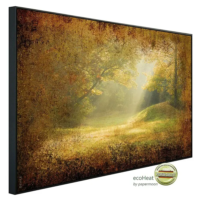 Papermoon Infrarot-Bildheizkörper Waldlichtung 2 - 60 x 50 cm, 350 W - Elegantes Heizpaneel mit Waldmotiv. Das Infrarot-Heizgerät EcoHeat sorgt für angenehme Wärme und ist ein Blickfang in jedem Raum.