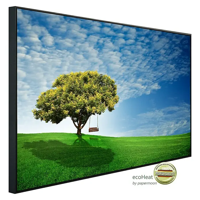 Papermoon Infrarot-Bildheizkörper Goldener Regenbaum - 60 x 50 cm, 350 W - Das Leinwandbild mit Baum und Schaukel bringt die Natur ins Haus. Hochwertiger Druck mit satten Farben und feinen Details.