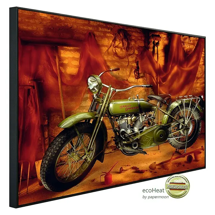 Papermoon Infrarot-Bildheizkörper Vintage HD 1910 - 120 x 60 cm, 1.000 W - Das Harley-Davidson-Wandbild: ein Blickfang für jeden Raum, der klassische Eleganz und hochwertigen Stil vereint.