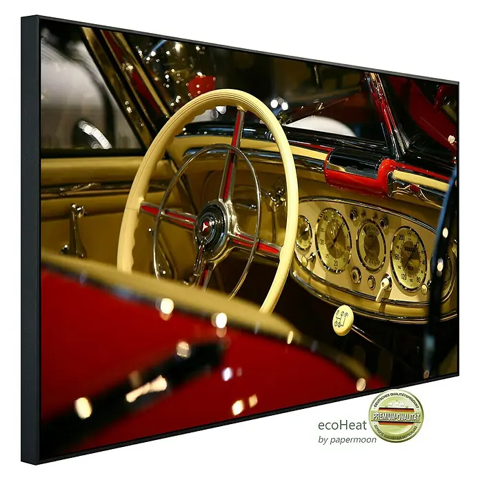 Papermoon Infrarot-Bildheizkörper Klassisches Benz Interieur - 60 x 50 cm, 350 W - Einzigartiges Wandbild eines Oldtimers, das die Eleganz und den Stil vergangener Zeiten in Ihr Zuhause bringt. Hochwertige Ausführung.