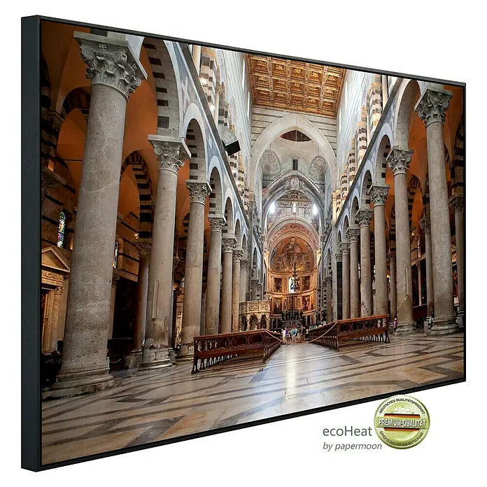 Papermoon Infrarot-Bildheizkörper Kathedrale von Pisa - 60 x 50 cm, 350 W - Hochwertiges gerahmtes Wandbild: Beeindruckendes Interieur der Kathedrale von Pisa mit Säulen und eleganten Bögen, ein echter Blickfang für Ihr Zuhause.