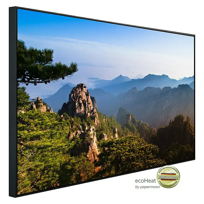 Papermoon Infrarot-Bildheizkörper Berg Huangshan - 100 x 60 cm, 800 W - Hochwertiges gerahmtes Wandbild mit einer beeindruckenden Berglandschaft, ideal für eine stilvolle Raumgestaltung.