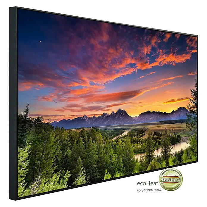 Papermoon Infrarot-Bildheizkörper Sonnenuntergang am Snake River - 100 x 60 cm, 800 W - Wandbild mit atemberaubendem Sonnenuntergang über einer Bergkette. Ein Premium-Qualitätsprodukt für Ihr Zuhause.