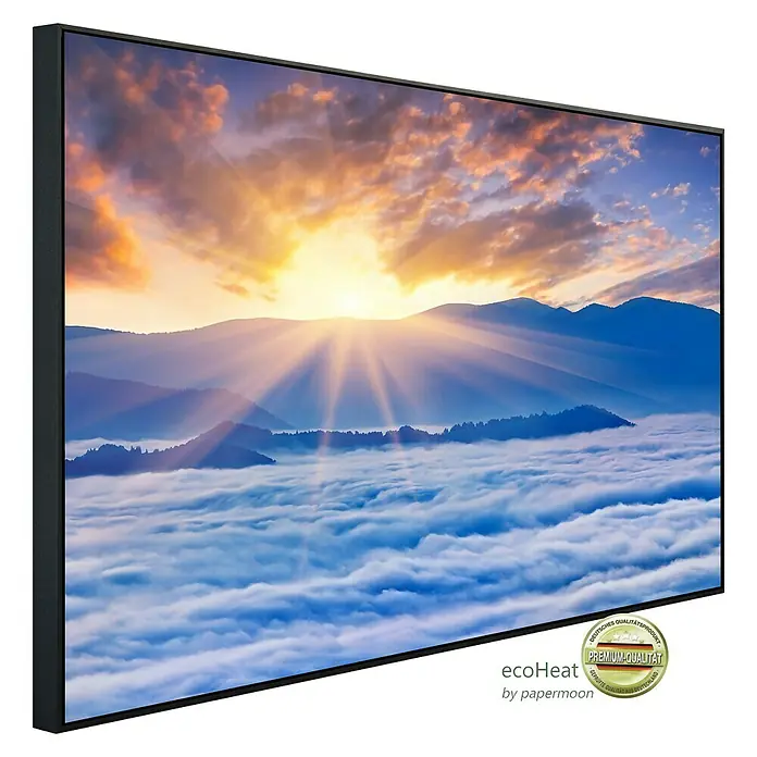 Papermoon Infrarot-Bildheizkörper Sonnenaufgang über den Wolken - 100 x 60 cm, 600 W - Ein EcoHeat-Heizpaneel mit einem atemberaubenden Landschaftsbild. Die Premium-Qualität sorgt für wohlige Wärme und ein ansprechendes Design.