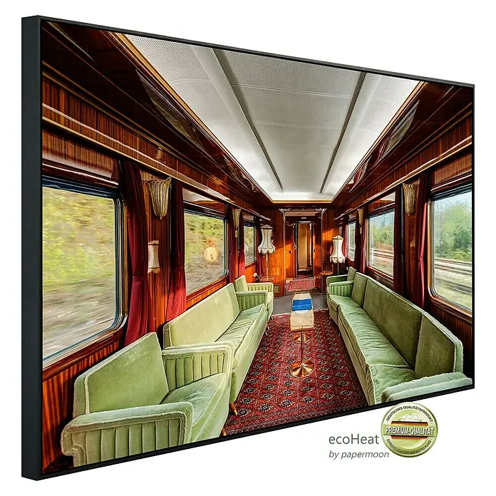 Papermoon Infrarot-Bildheizkörper Vintage Zugwagen - 60 x 50 cm, 350 W - Luxuriöses Zugabteil als Wandbild. Die detailreiche Darstellung bringt edles Flair in jeden Raum und ist ein echter Hingucker.