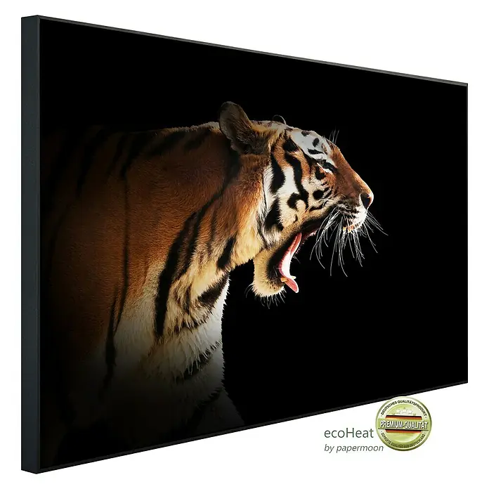 Papermoon Infrarot-Bildheizkörper Brüllender Tiger - 60 x 50 cm, 350 W - Das EcoHeat Paneel mit einem Tiger Motiv ist eine hochwertige und energieeffiziente Heizlösung für Ihr Zuhause.