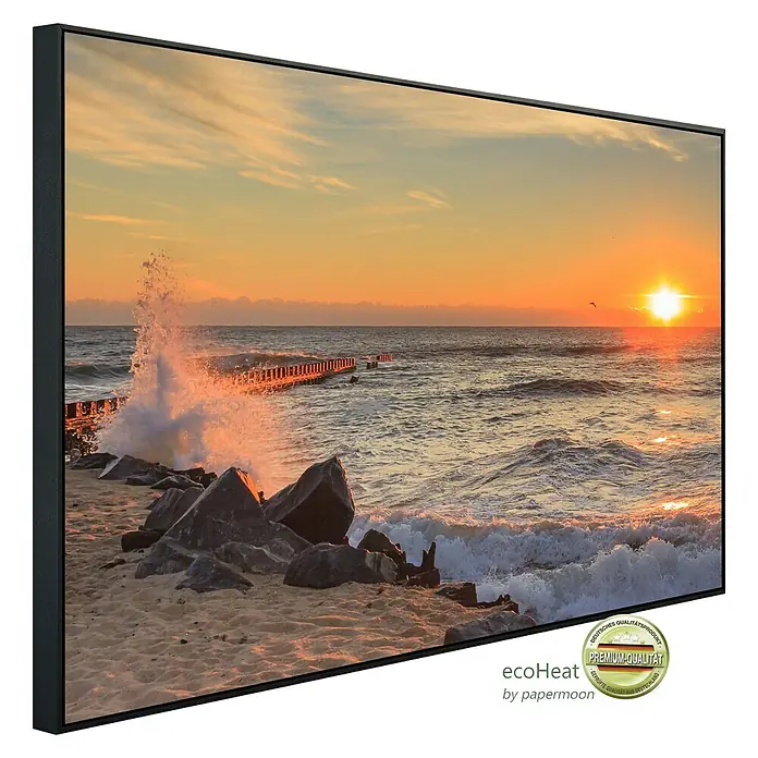 Papermoon Infrarot-Bildheizkörper Cape Hatteras Beach - 100 x 60 cm, 800 W - Hochwertiges Leinwandbild mit Küstenmotiv im schwarzen Rahmen. Premium-Qualität für Ihr Zuhause.