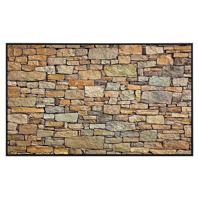 Papermoon Infrarot-Bildheizkörper Steinwand - 100 cm x 600 mm, 800 W - Die Wandpaneele haben eine robuste Struktur, die aus einer Vielzahl von Steinen in verschiedenen Größen und Farben besteht.