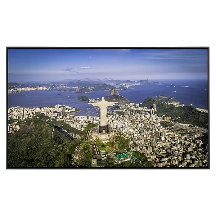 Papermoon Infrarot-Bildheizkörper Rio de Janeiro - 60 x 50 cm, 350 W - Das Foto zeigt die ikonische Christusstatue in Rio de Janeiro, Brasilien, mit der atemberaubenden Stadtlandschaft im Hintergrund.