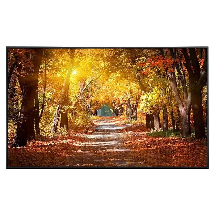 Papermoon Infrarot-Bildheizkörper Gasse im Herbstpark - 120 cm x 600 mm, 1.200 W - Herbstliche Allee mit bunten Blättern und warmem Sonnenlicht. Ein idyllischer Anblick für Naturfreunde und Liebhaber der goldenen Jahreszeit.