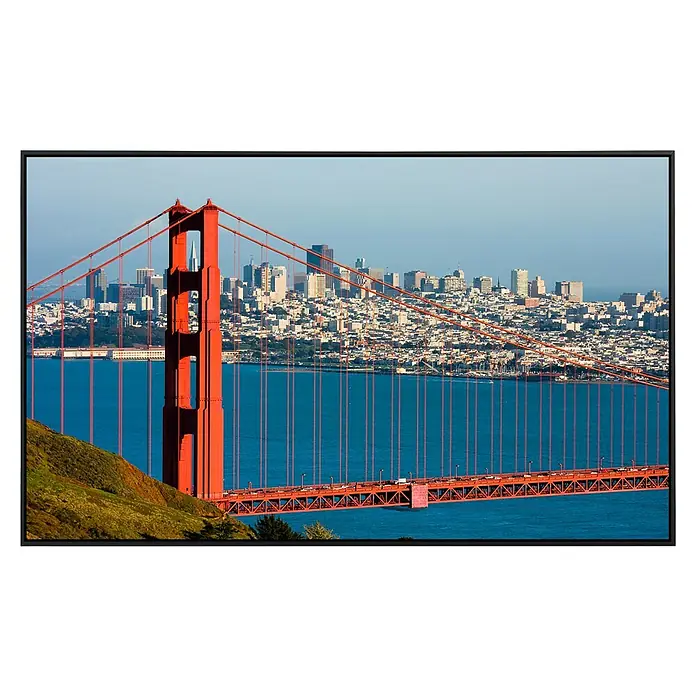Papermoon Infrarot-Bildheizkörper Golden Gate Bridge - 90 x 50 cm, 450 W - Der hochauflösende Fernseher zeigt ein farbenfrohes Bild der Golden Gate Bridge und der Skyline von San Francisco.
