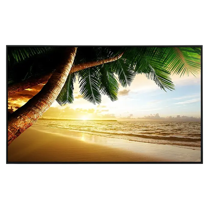 Papermoon Infrarot-Bildheizkörper Karibischer Strand Sonnenaufgang - 120 x 60 cm, 1.200 W - Tropischer Strandbildschirm mit Palmen im Sonnenuntergang, ideal für entspannte Atmosphäre und Urlaubsgefühle.