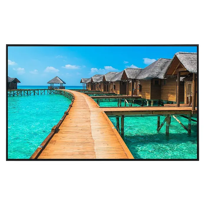 Papermoon Infrarot-Bildheizkörper Wasserbungalows - 100 cm x 600 mm, 600 W - Luxuriöses Hotel mit Hütten auf Stelzen über türkisfarbenem Wasser. Perfekte Kulisse für einen erholsamen Urlaub im Paradies mit diesem TV-Gerät.