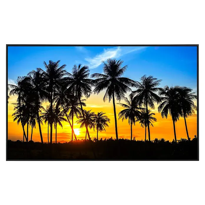 Papermoon Infrarot-Bildheizkörper Kokospalmen - 90 x 50 cm, 450 W - Dieses Fernsehgerät zeigt ein fesselndes Bild von Palmen im Sonnenuntergang. Das Display bietet lebendige Farben und scharfe Kontraste.