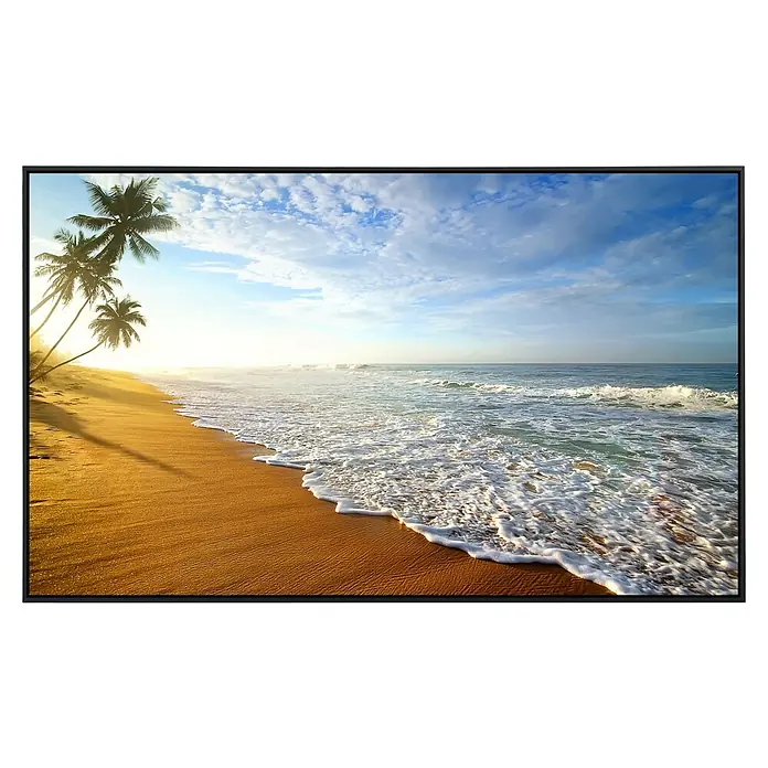 Papermoon Infrarot-Bildheizkörper Palm Beach Sri Lanka 1 - 60 x 50 cm, 350 W - Schönes Display mit tropischer Strandszene. Das Display zeigt ein ruhiges Meer, einen goldenen Sandstrand und Palmen unter einem hellen Himmel.