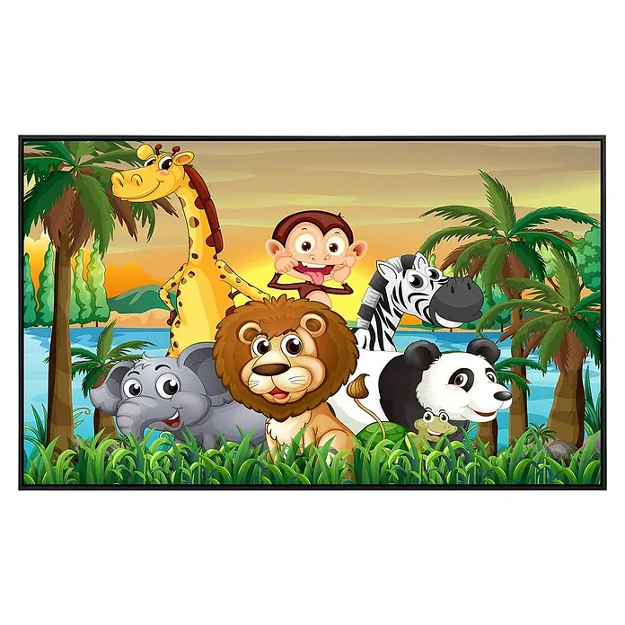 Papermoon Infrarot-Bildheizkörper Dschungeltiere 2 - 100 cm x 600 mm, 600 W - Ein farbenfrohes Wandbild mit Dschungeltieren, das Kinderzimmer aufwertet und eine fröhliche Atmosphäre schafft. Ideal zur Dekoration.