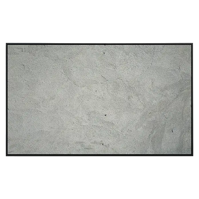 Papermoon Infrarot-Bildheizkörper Grunge Zementwand - 100 cm x 600 mm, 600 W - Nahaufnahme einer Betonwand mit unebener Textur, gerahmt in einem modernen, schwarzen Rahmen. Perfekt für minimalistische Kunst.