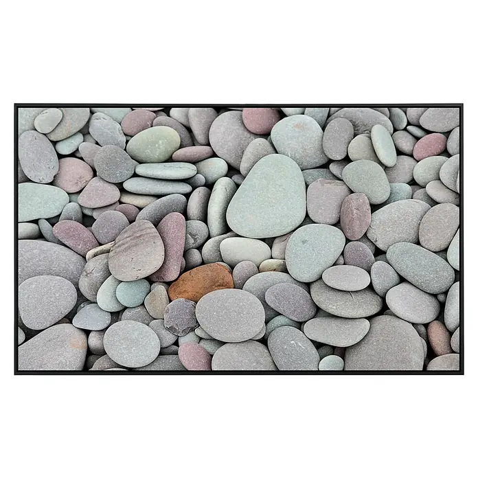 Papermoon Infrarot-Bildheizkörper Kieselsteine - 120 x 60 cm, 1.000 W - Vielfältige, glatte Strandsteine in sanften Farben mit einem auffälligen braunen Stein als Akzent.