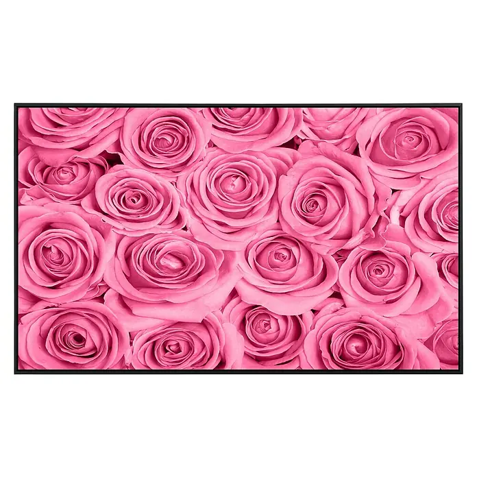 Papermoon Infrarot-Bildheizkörper Rosa Rosen 1 - 120 x 60 cm, 1.000 W - Nahaufnahme eines gerahmten Gemäldes mit vielen rosa Rosen. Das Kunstwerk ist eine elegante Dekoration für jeden Raum.