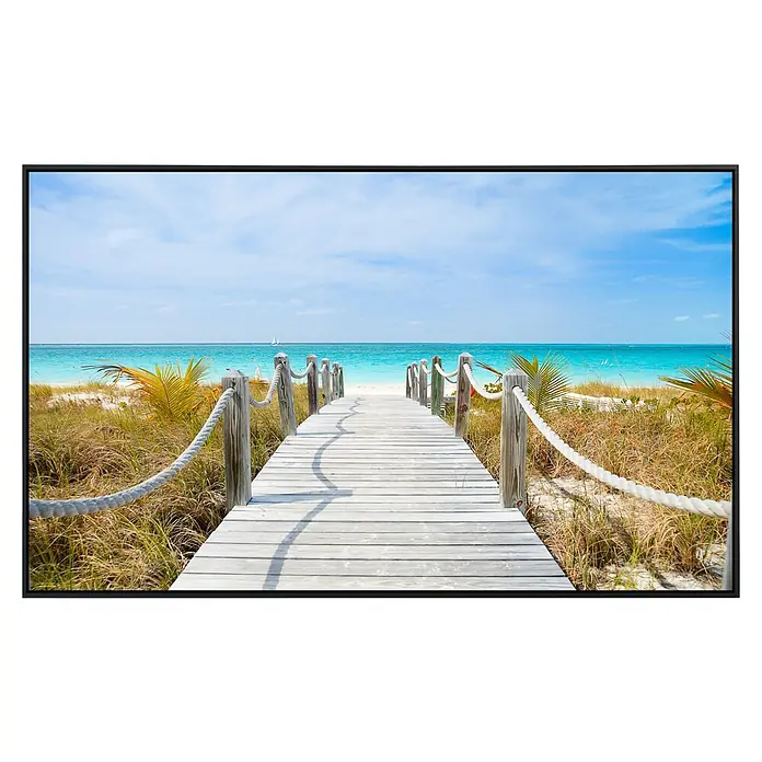 Papermoon Infrarot-Bildheizkörper Dunes Carribean Beach - 120 x 60 cm, 1.200 W - Dieser hochauflösende Bildschirm zeigt einen ruhigen Strandweg, der zum türkisfarbenen Meer führt, ideal für ein entspannendes visuelles Erlebnis.