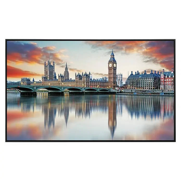 Papermoon Infrarot-Bildheizkörper Big Ben London - 60 x 50 cm, 350 W - Wandbild mit Blick auf den Palace of Westminster und Big Ben bei Sonnenuntergang, gerahmt in elegantem Schwarz.