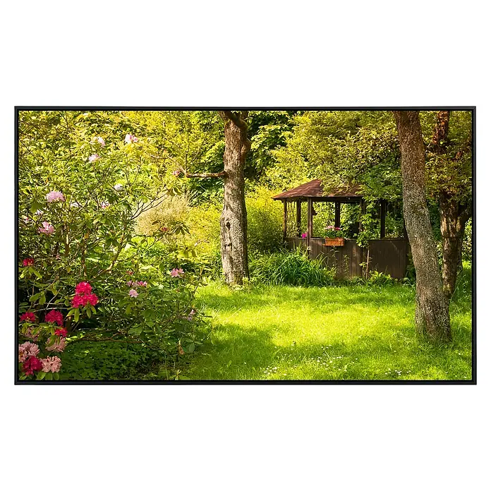Papermoon Infrarot-Bildheizkörper Magischer Garten - 60 x 50 cm, 350 W - Idyllischer Garten mit blühenden Rhododendren und einem charmanten Pavillon, der zum Verweilen einlädt.