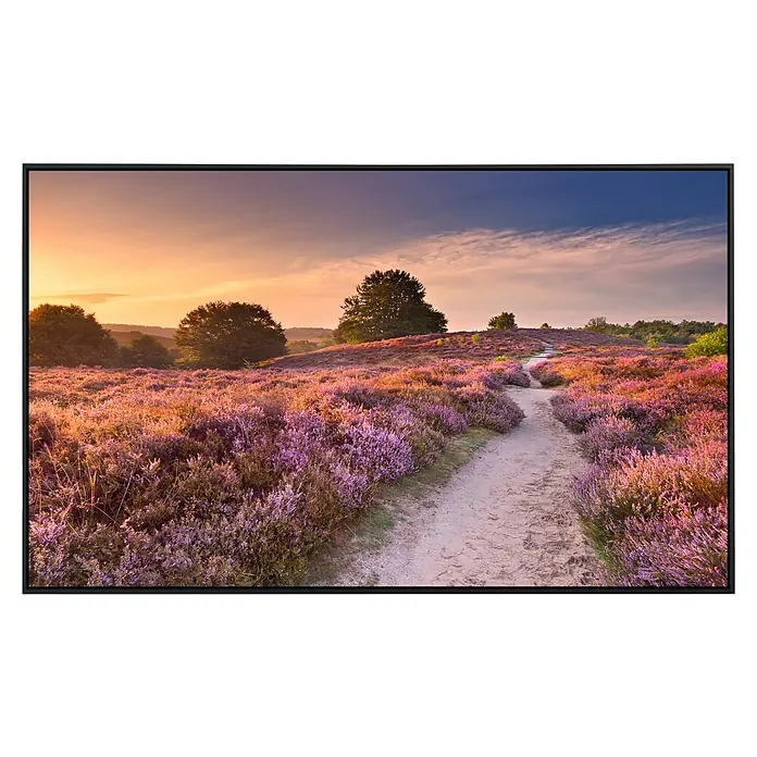 Papermoon Infrarot-Bildheizkörper Blühende Heide bei Sonnenaufgang - 60 x 50 cm, 350 W - Blühende Heidefläche mit Pfad bei Sonnenuntergang, stimmungsvolle Landschaft.