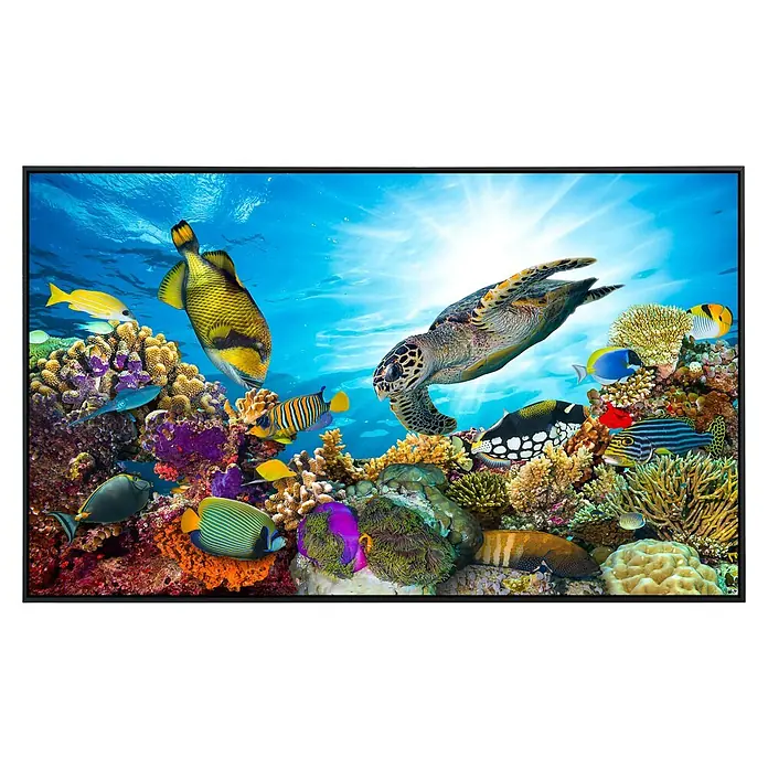 Papermoon Infrarot-Bildheizkörper Korallenriff Fidschi - 90 x 50 cm, 450 W - Rifflandschaft mit Schildkröte und bunten Fischen im Aquarium.