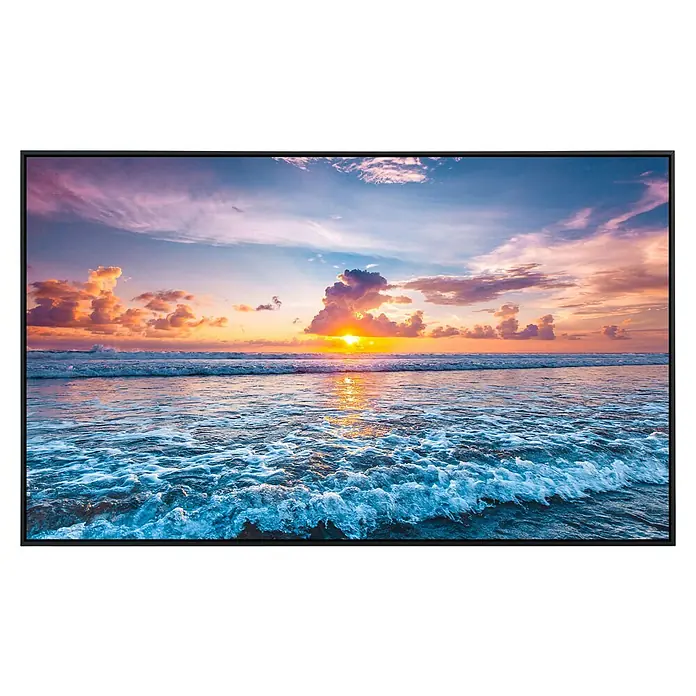 Papermoon Infrarot-Bildheizkörper Ocean Sunset Beach - 120 x 60 cm, 1.200 W - Dieser TV zeigt ein atemberaubendes Sonnenuntergangsbild über dem Meer mit lebendigen Farben und ruhigen Wellen. Ein visuelles Meisterwerk.