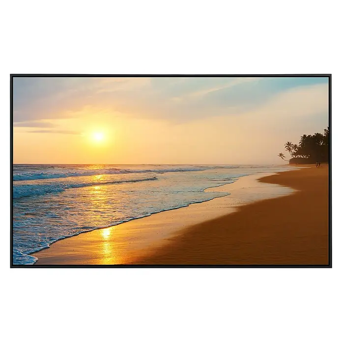 Papermoon Infrarot-Bildheizkörper Sri Lanka Beach Sonnenuntergang - 60 x 50 cm, 350 W - Ein entspannendes Wandbild: Goldener Sonnenuntergang am Strand mit sanften Wellen und Palmen, das Urlaubsgefühle weckt.