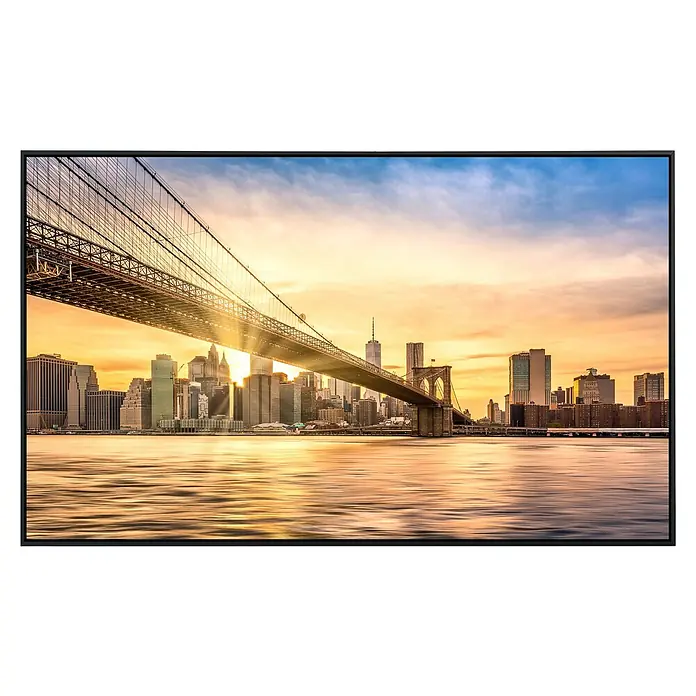 Papermoon Infrarot-Bildheizkörper Brooklyn Bridge Sonnenuntergang 2 - 1.200 x 600 mm, 1.200 W - Ein stilvolles Wandbild, das die Brooklyn Bridge bei Sonnenuntergang zeigt, perfekt für moderne Wohnräume.