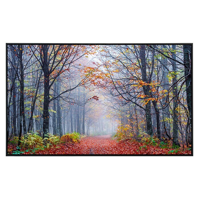 Papermoon Infrarot-Bildheizkörper Neblige Herbstwaldstraße (120 x 75 cm, 900 W)