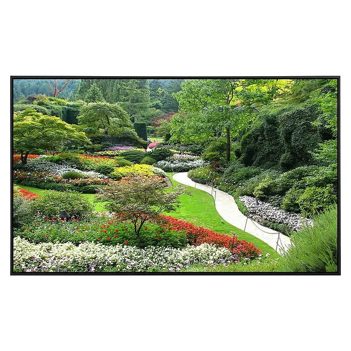Papermoon Infrarot-Bildheizkörper Butchart Gardens - 120 cm x 600 mm, 1.200 W - Malerischer Blick auf den üppigen Garten mit bunten Blumen und gewundenem Pfad. Perfekt für Entspannung und Naturverbundenheit.