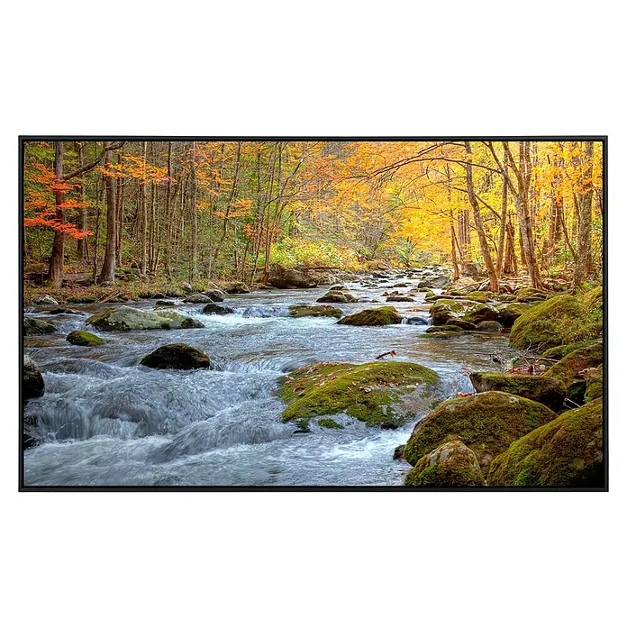 Papermoon Infrarot-Bildheizkörper Rauchiger Gebirgsbach - 120 x 60 cm, 1.000 W - Fließender Bach im Herbstwald mit moosbedeckten Felsen und bunten Blättern. Ein friedliches Naturerlebnis im dekorativen Rahmen.