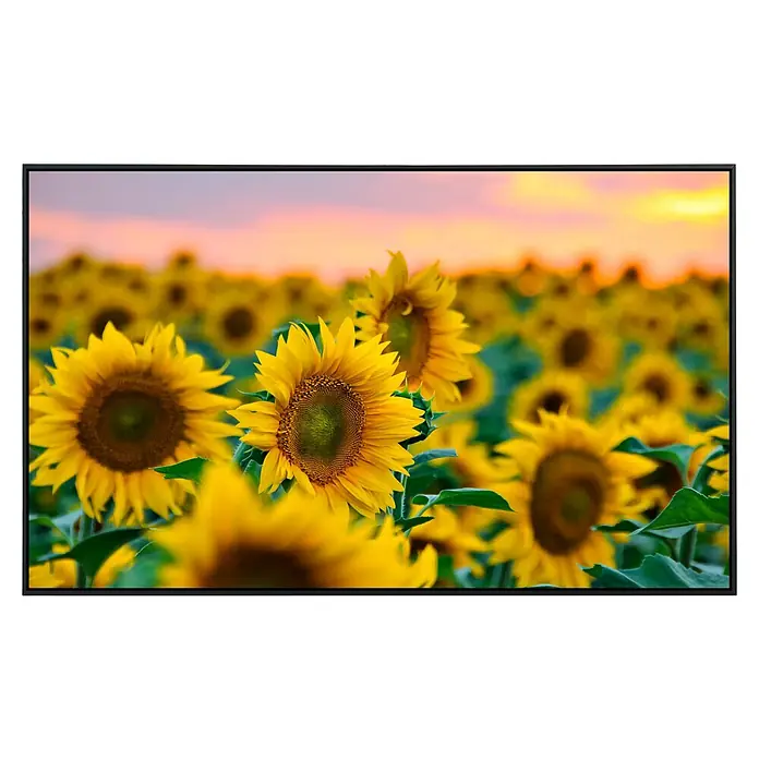 Papermoon Infrarot-Bildheizkörper Feld der Sonnenblumen 2 - 120 x 60 cm, 1.000 W - Ein atemberaubendes Foto eines Sonnenblumenfeldes bei Sonnenuntergang, das die Schönheit der Natur in einem atemberaubenden Display einfängt.