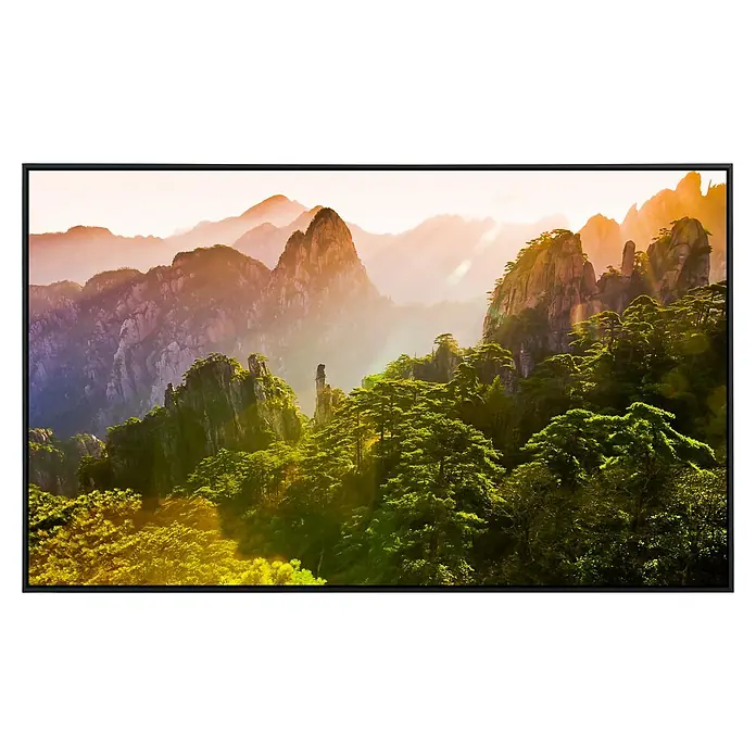 Papermoon Infrarot-Bildheizkörper Berg Sonnenaufgang 2 - 90 x 50 cm, 450 W - Ein hochauflösender Bildschirm mit einer atemberaubenden Landschaft, ideal für immersive Unterhaltung und produktives Arbeiten.