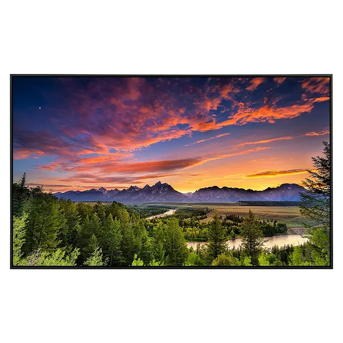 Papermoon Infrarot-Bildheizkörper Sonnenuntergang am Snake River - 100 x 60 cm, 800 W - Der Rahmen umrahmt eine malerische Landschaft mit Bergen, Bäumen und einem farbenprächtigen Himmel bei Sonnenuntergang. Ein ideales Dekorationsstück.