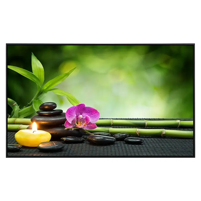 Papermoon Infrarot-Bildheizkörper Zensteine - 100 x 60 cm, 600 W - Entspannendes Stillleben mit Bambus, Orchidee, Kerze und Steinen, perfekt für Wellness und Meditation, ein dekoratives Element.