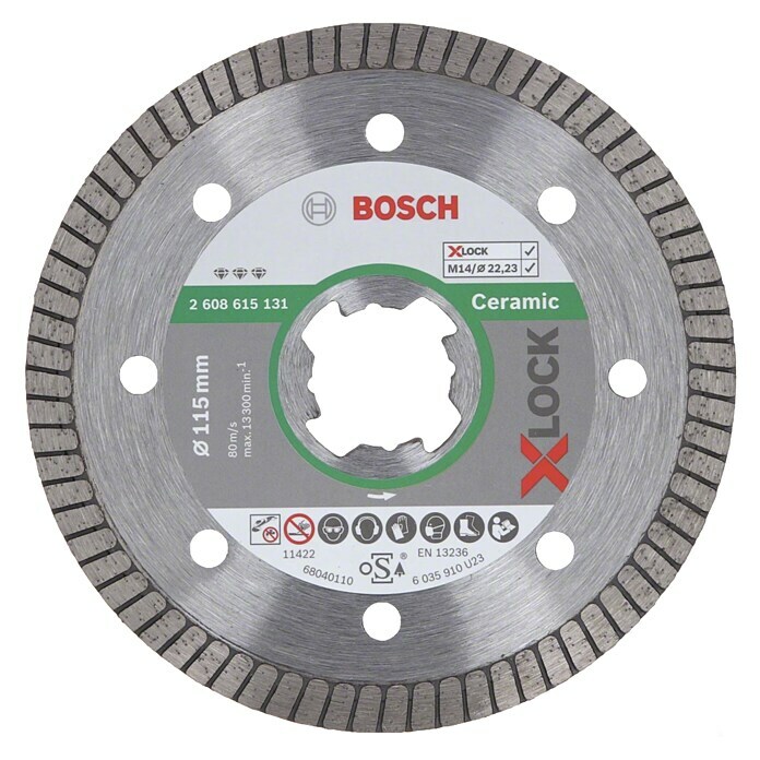 Bosch Professional X-Lock Disco de corte de diamante Best for Ceramic Extra Clean Turbo (Diámetro disco: 115 mm, Específico para: Gres porcelánico)