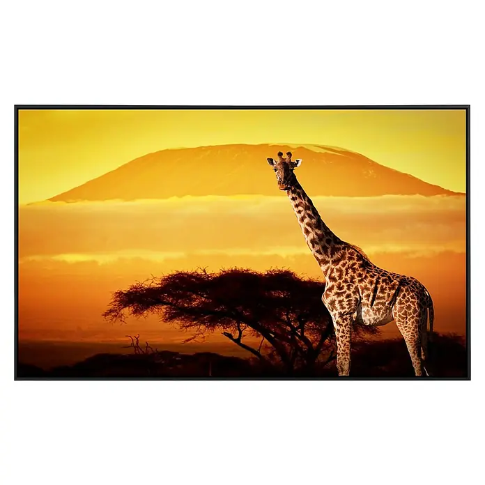 Papermoon Infrarot-Bildheizkörper Giraffe von Kilimanjaro - 120 x 60 cm, 1.000 W - Giraffe vor einem atemberaubenden afrikanischen Sonnenuntergang, gerahmt, ideal als Wanddekoration für ein exotisches Ambiente.