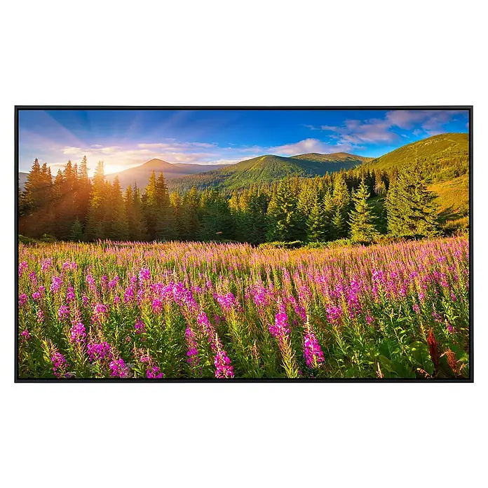 Papermoon Infrarot-Bildheizkörper Herbstlandschaft 3 - 100 x 60 cm, 600 W - Schwarzer Rahmen mit einem atemberaubenden Bild von Blumen und Bergen, das Ihrem Raum einen Hauch von Natur verleiht.
