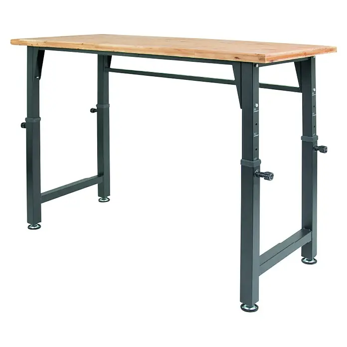 Rikta Werkbank Höhenverstellbar - L x B: 60 x 135 cm, Arbeitshöhe: 105 cm, Belastbarkeit: 200 kg - Höhenverstellbarer Werkstatttisch mit Holzplatte und robustem Metallgestell für vielseitige Arbeiten.